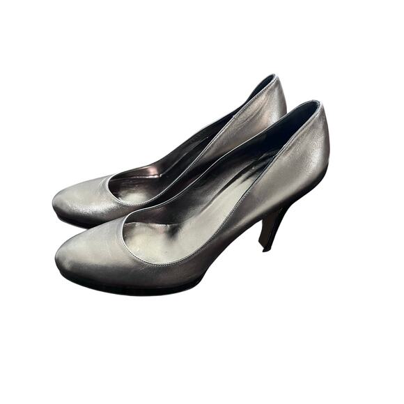 Gucci Metallic Gunmetal Leather Platform Pumps Size 40.5 Made in Italy High Heel - Picture 7 of 16